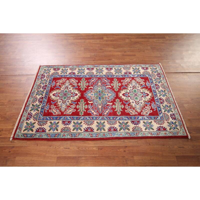 Kazak Foyer Rug Hand-Knotted Traditional Red Wool Carpet - 3'2" x 5'3"