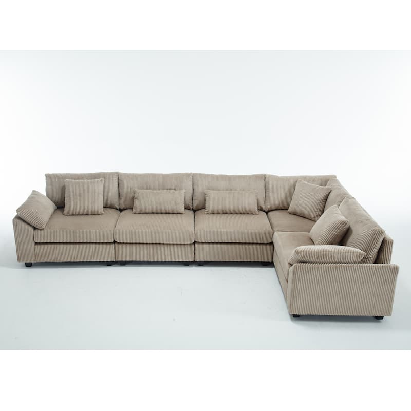 Brown 146'' Convertible Oversized 5 Seater Modular Sectional Sofa with Soft Cushions and Sturdy Build for Living Room