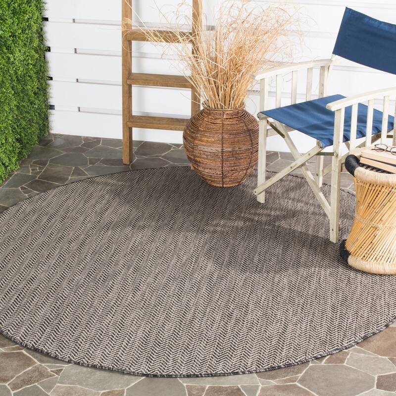 SAFAVIEH Courtyard Ilmur Indoor/ Outdoor Waterproof Patio Backyard Rug - 7'10" Round - Black/Beige