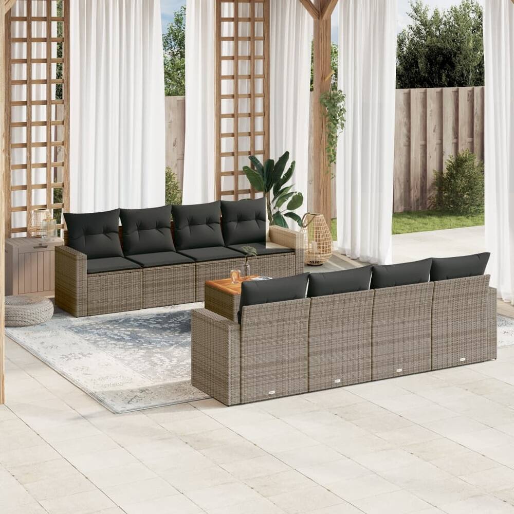 vidaXL Patio Sofa Set with Cushions Outdoor Furniture 9 Piece Poly Rattan - 25.8 x 24.4 x 27.2