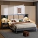 preview thumbnail 3 of 8, Queen Size Solid Wood Bed Frame with 2 Nightstands, Platform Bed with Lamps, Rattan and Wood Combination, Grey