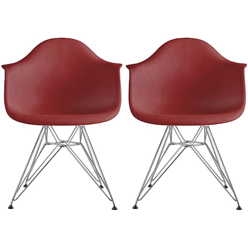 Plastic Eiffel With Arm Chairs Chrome Wire Legs (Set of 2) - Red
