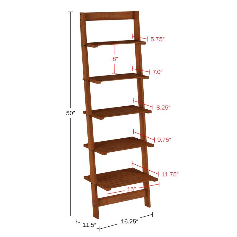 Lavish Home 5-Tier Wood Ladder Bookshelf, Cherry