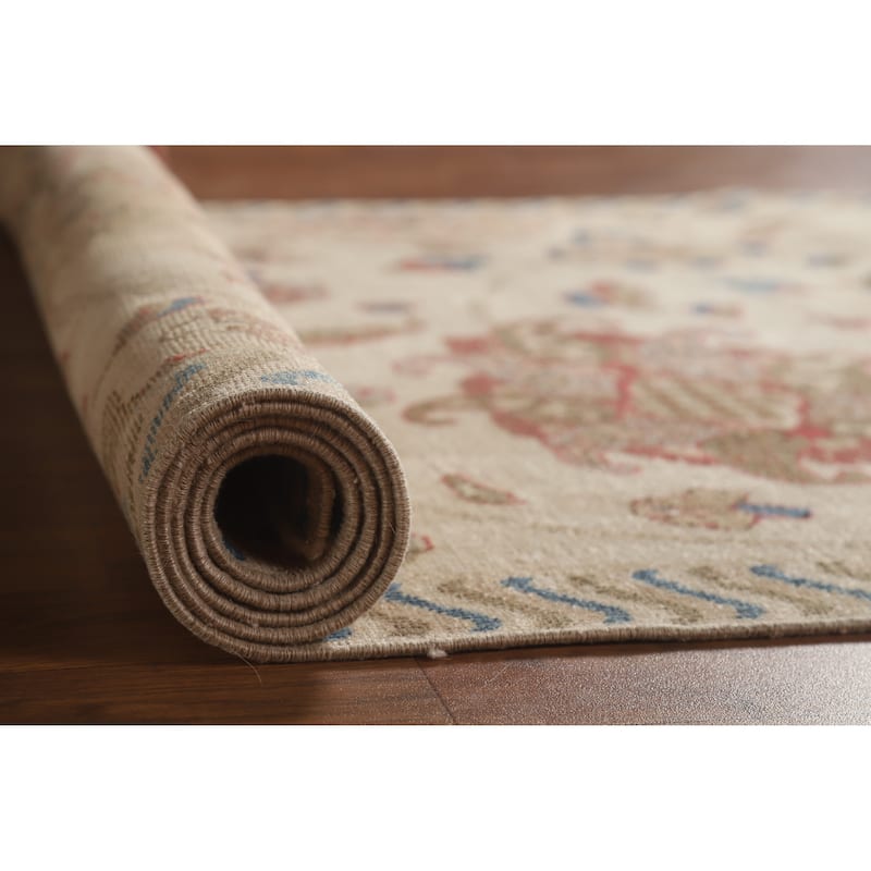 Hand Knotted Oriental 100% Wool Carpet Traditional All-Over Beige & Ivories Tabriz Runner Rug - 11' 1'' X 3' 3''