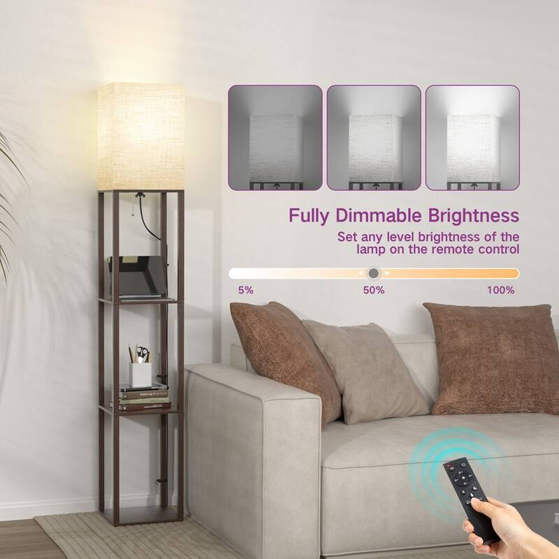63"Floor Lamp with Shelves,Modern Tall Standing Lamps - N/A