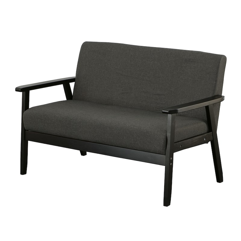 Gala 45 Inch Modern Loveseat Bench, Dark Gray Fabric, Jet Black Wood Frame