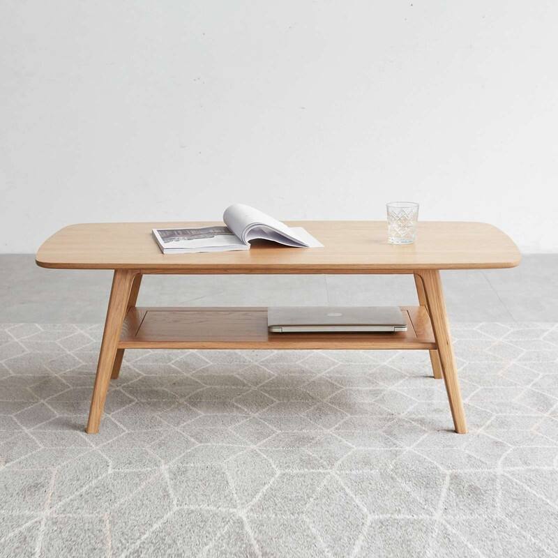 Natural Solid Wood Coffee table with storage shelf - 39.3inch Width