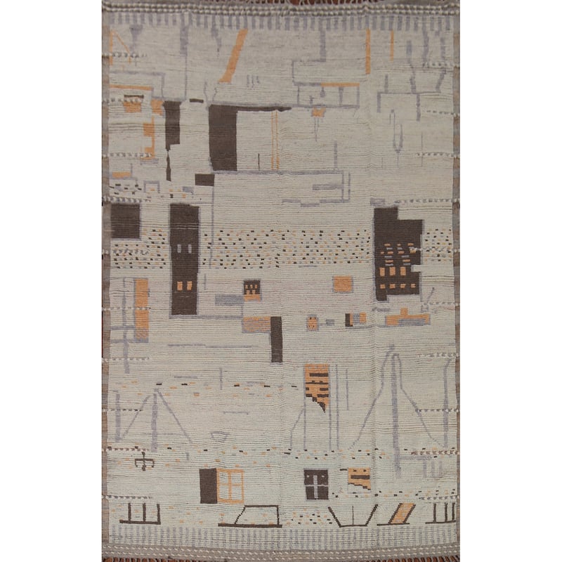 Modern Moroccan Abstract Area Rug Handmade Stripe Wool Carpet - 8'10"x 12'5"