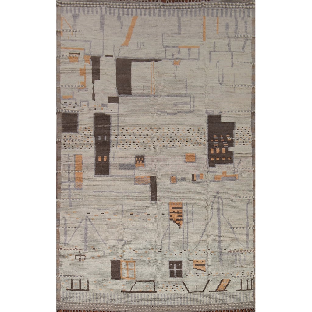 Modern Moroccan Abstract Area Rug Handmade Stripe Wool Carpet - 8'10"x 12'5"