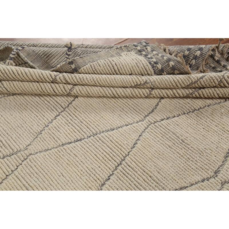 All-Over Trellis Ivory Moroccan Rug Hand-Knotted Wool Carpet - 8'8"x 12'11"