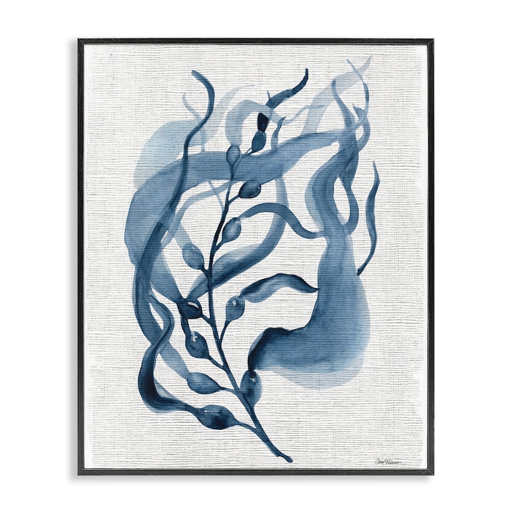 Stupell Fluid Blue Herb Leaf Framed Giclee Art Design By Carol Robinson