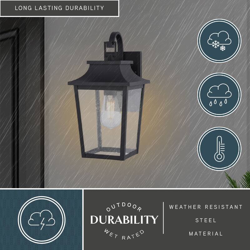 VAXCEL Irving Park Black Outdoor Wall Sconce Light Fixture made of Durable Steel, Clear Seeded Glass Shade