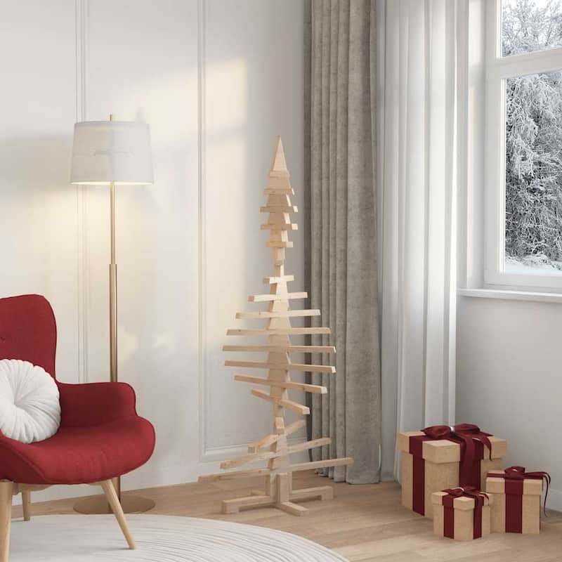 vidaXL Wooden Christmas Tree Natural Wood Solid Pine Wood 59.1 in - 30 x 59 x 30