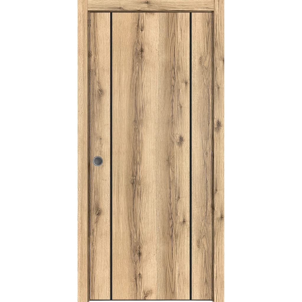French Pocket Door 28 x 80 with Planum 0017 Oak with Kit Trims Rail