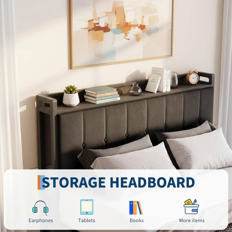 Bed Frame with Lift Up Storage and Storage Headboard