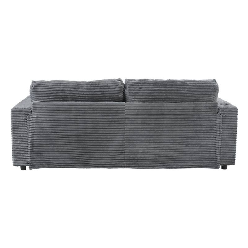 Roomfitters Oversized Loveseat Chaise Lounge Sectional Sofa Bed, Corduroy Sleeper with USB Ports, Cup Holders