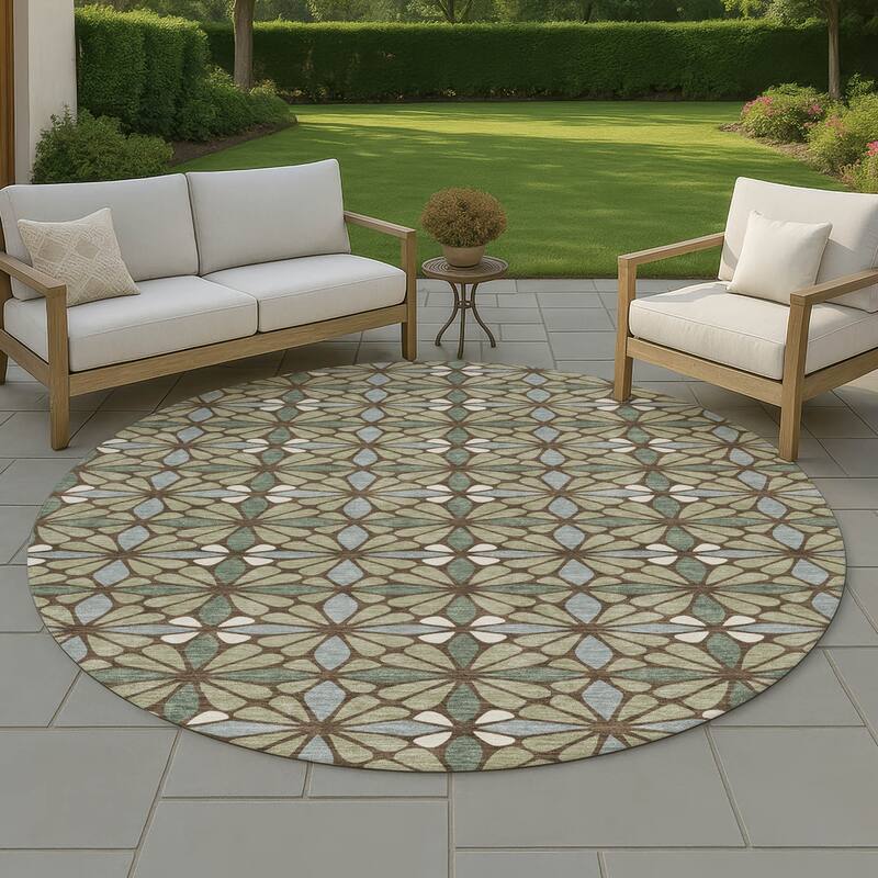 Machine Washable Indoor/ Outdoor Mosaic Pablo Chantille Rug - Aloe - 8' x 8'