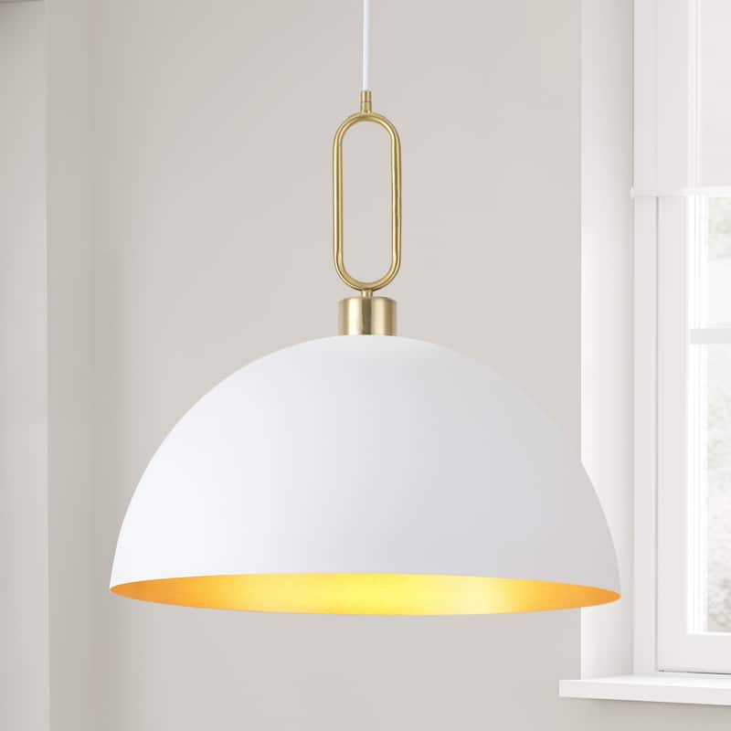 Industrial 1-Light 23.6" Metal Dome Pendant Light for Kitchen Island Dining Room - White