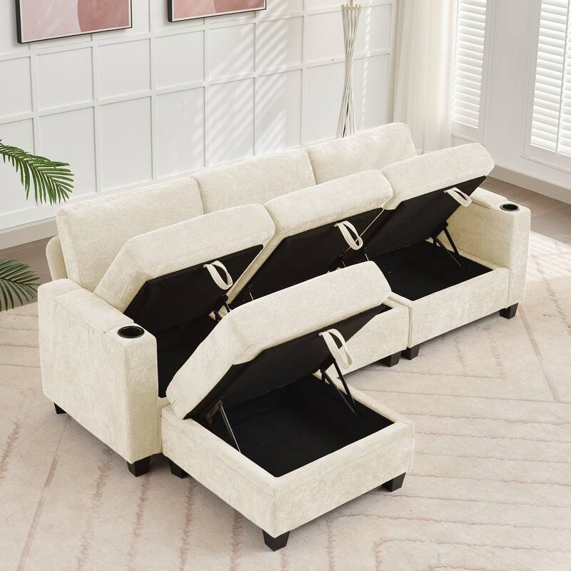 Chenille Sectional Sofa, Hidden Storage & Modular Design