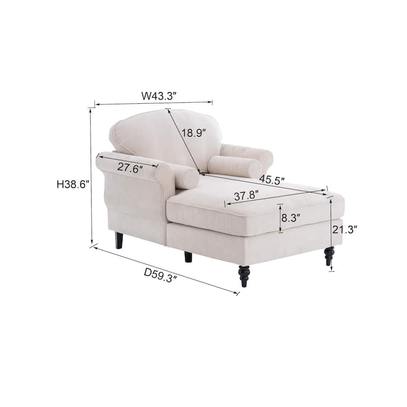 Anmytek Oversized Chenille Chaise Lounge Sofa Bed - Wide Seat Lazy Sleeper Reading Armchair