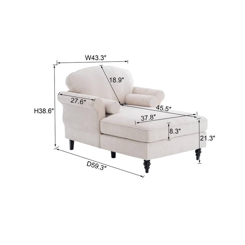 Oversized Chaise Lounge Indoor,Chenille Single Sofa Bed with Wide Seat,Upholstered Lazy Sleeper Armchair,Reading Couch Set