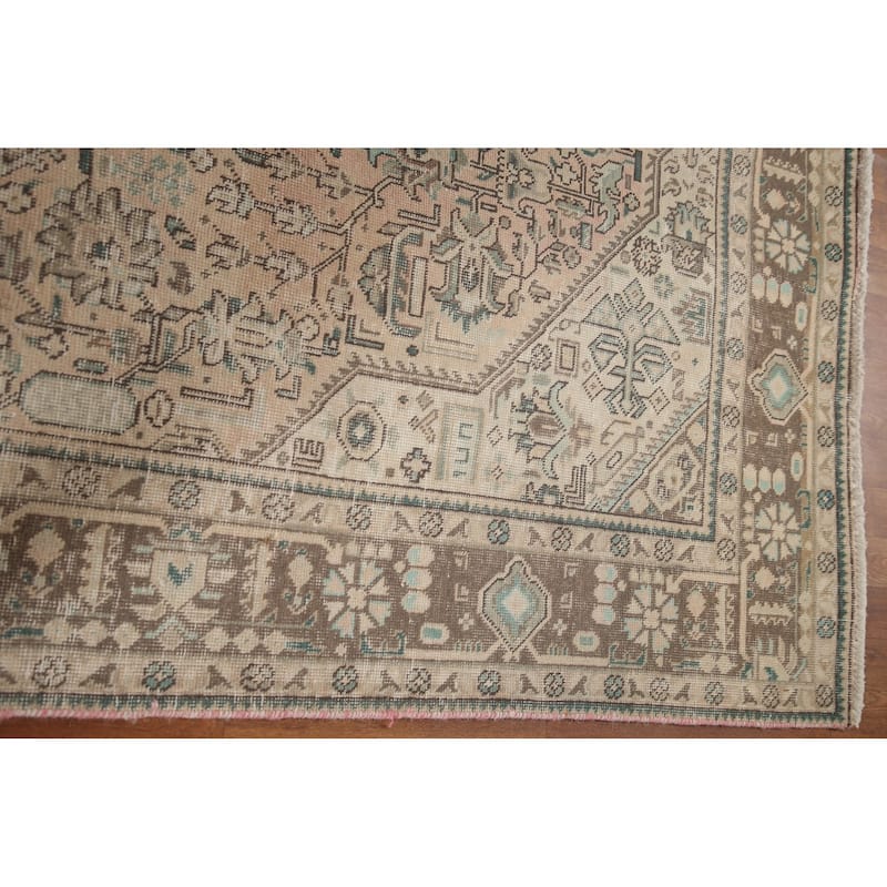 Hand Knotted Oriental 100% Wool Carpet Traditional Medallion Peach Tabriz Area Rug - 9' 8'' X 6' 4''