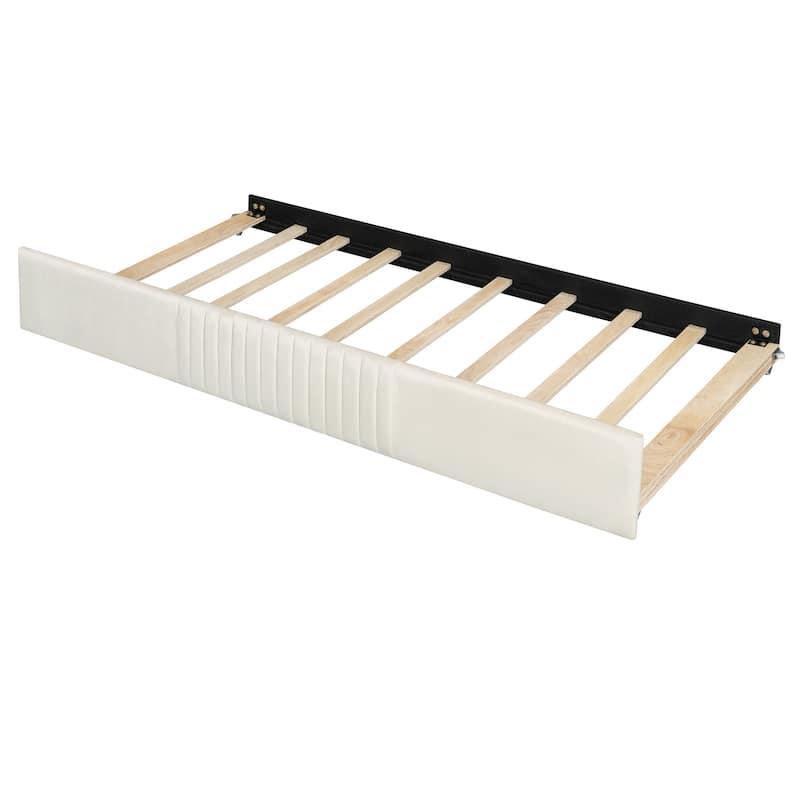 Velvet Upholstered Platform Bed Twin Size Daybed with Pull Out Trundle Bed and Wood Slat Support, No Box Spring Needed