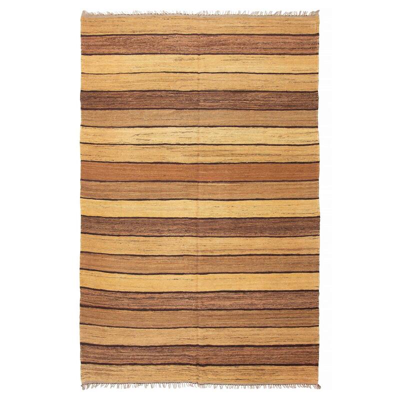 ECARPETGALLERY Flat-Weave Boho Tan Wool Kilim - 6'5 x 9'10 - Tan - 6'5 x 9'10