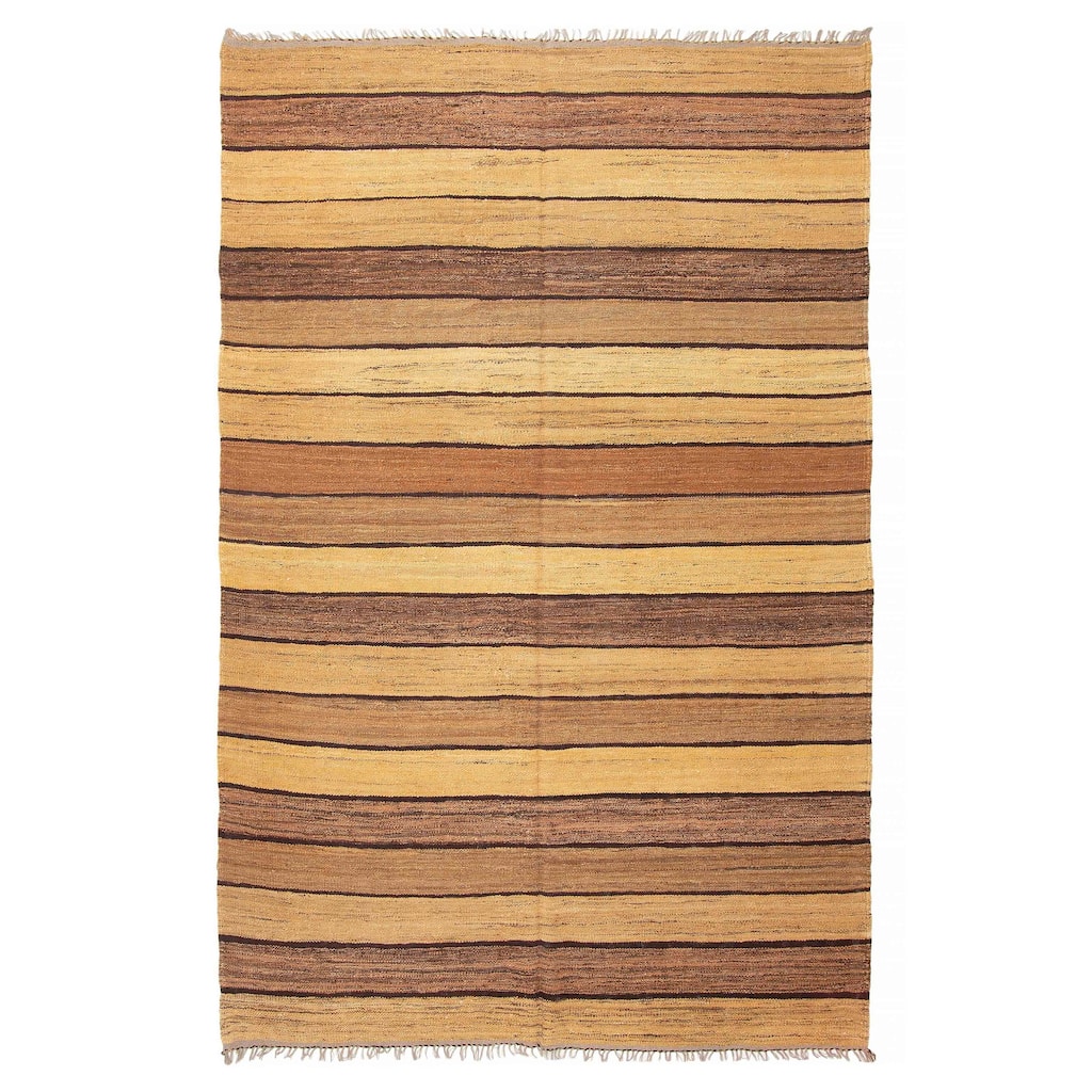 ECARPETGALLERY Flat-Weave Boho Tan Wool Kilim - 6'5 x 9'10