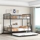 preview thumbnail 1 of 26, Full XL Over Queen Metal Bunk Bed w/ Twin Size Trundle, Dorm Convertible Heavy-Duty Iron Bed Frame w/ Ladder & Safety Guardrails
