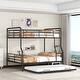 slide 2 of 28, Full XL Over Queen Metal Bunk Bed w/ Twin Size Trundle, Dorm Convertible Heavy-Duty Iron Bed Frame w/ Ladder & Safety Guardrails