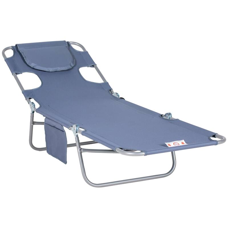 Folding sun loungers with face holes, arm slots and side pockets