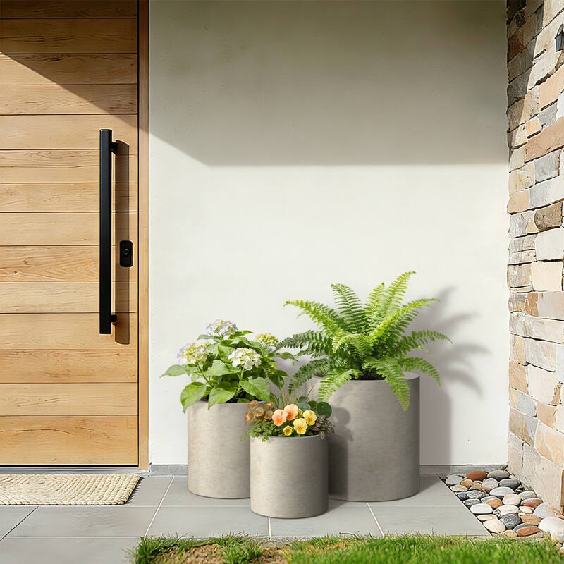 Concrete Tall Round Pot Cylindrical Flower Planter with Drainage Hole
