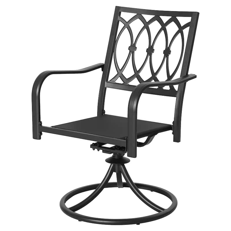 Metal Patio Dining Set with Umbrella Hole, Swivel Chairs with Cushions