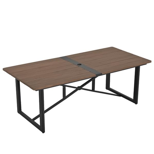 slide 2 of 8, PureCane Rectangle Acacia Wood Tabletop Outdoor Dining Table with Umbrella Hole Brown