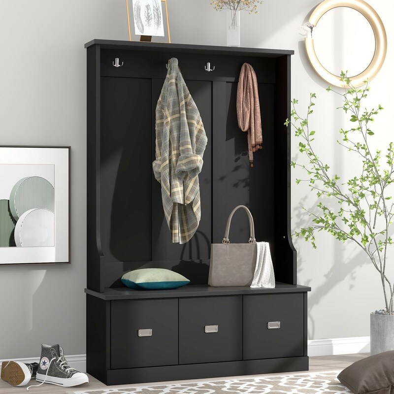 72 Inches Tall Entryway Hall Tree With Bench And Coat Racks Hall