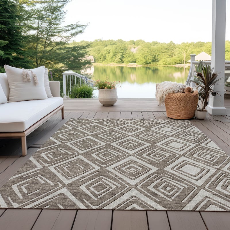 Machine Washable Indoor/ Outdoor Chantille Contemporary Diamonds Rug - Taupe - 9' x 12'