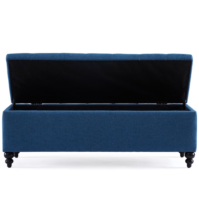 Button-Tufted Storage Bench Ottoman with Solid Wood Legs for Bedroom 50"W x 17.5"D x 18"H