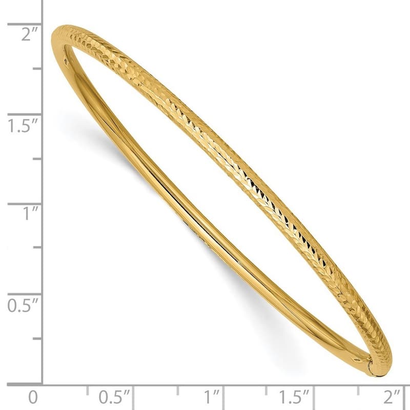 Curata 10k Yellow Gold 8" 3mm Diamond Cut Tube Slip on Stackable Bangle Bracelet