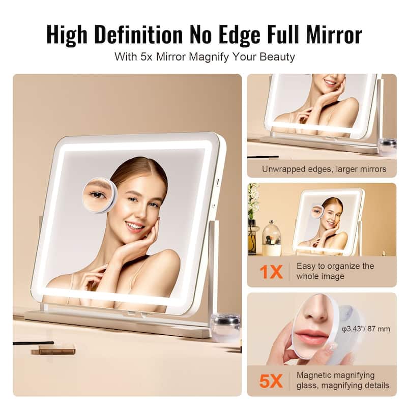5 x Magnification Color Lighted Makeup Mirror with Charging Outlet and 2 Suction Cups