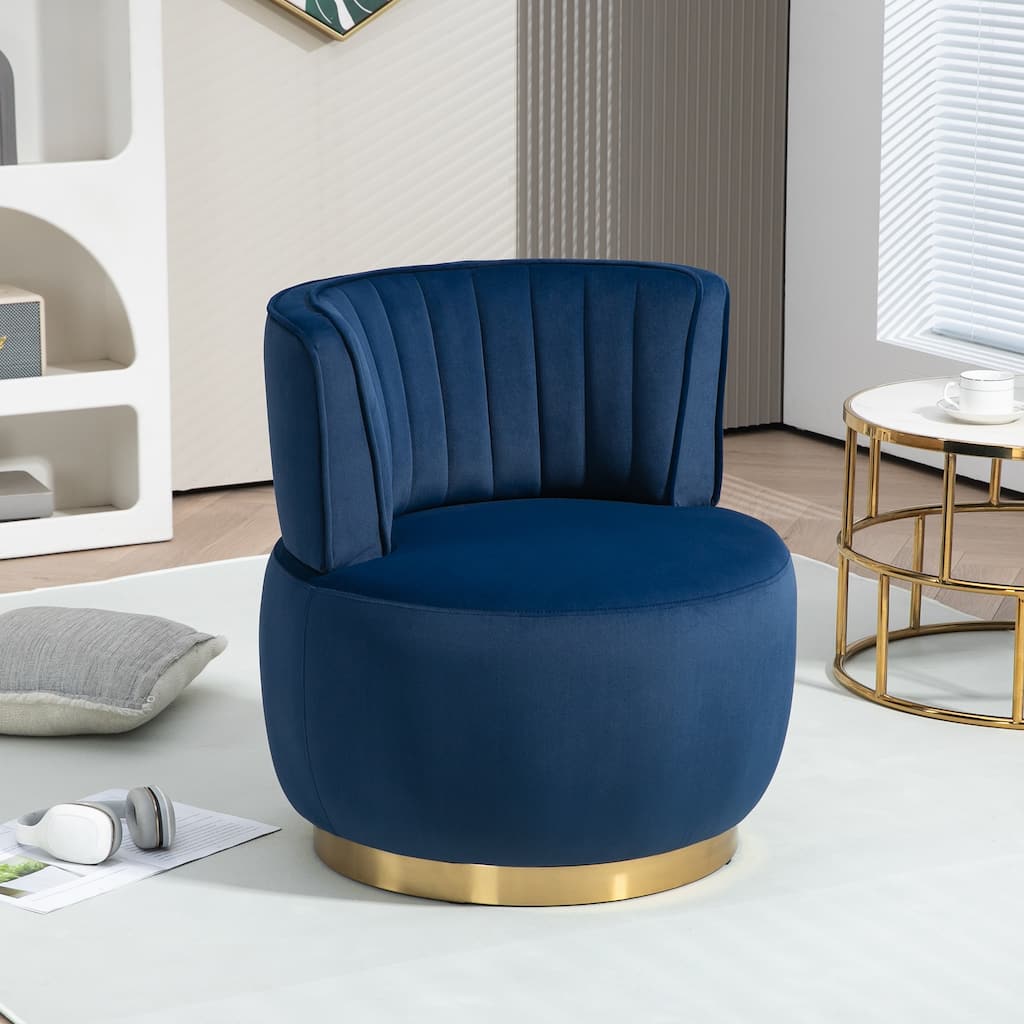 Navy Modern 25.2" Upholstered 360° Swivel Barrel Chair with Wide Upholstered and Sturdy Hardwood Frame