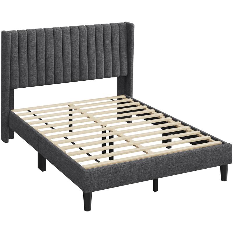 Yaheetech Upholstered Bed Frame with Wing Side Fabric Upholstered Bed with Headboard