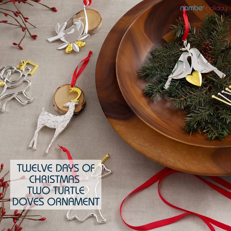 Nambe Twelve Days of Christmas Two Turtle Doves Ornament - 2.5" W x 4" H