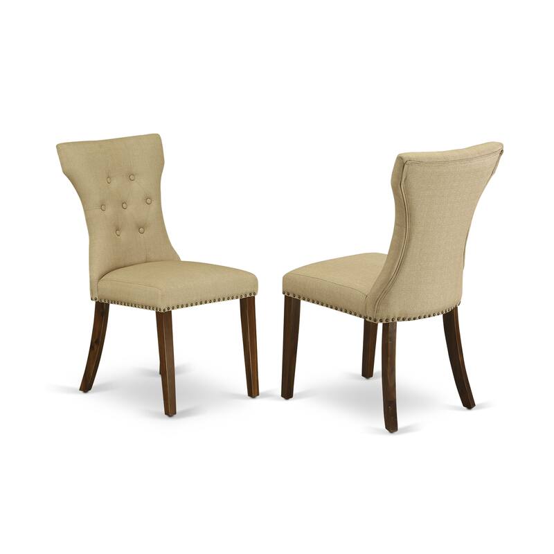 East West Furniture Gallatin Parson Dining Chairs - Button Tufted Nailhead Trim Linen Fabric Chairs, Set of 2, (Finish Options)