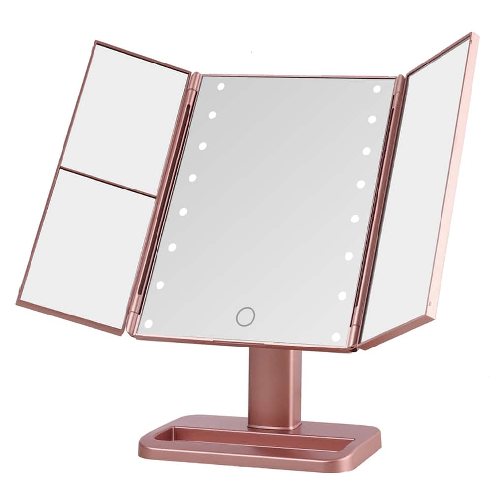 Melannco Tri-Fold Rose Gold LED Vanity Mirror, 11.6X7 Inch - N/A