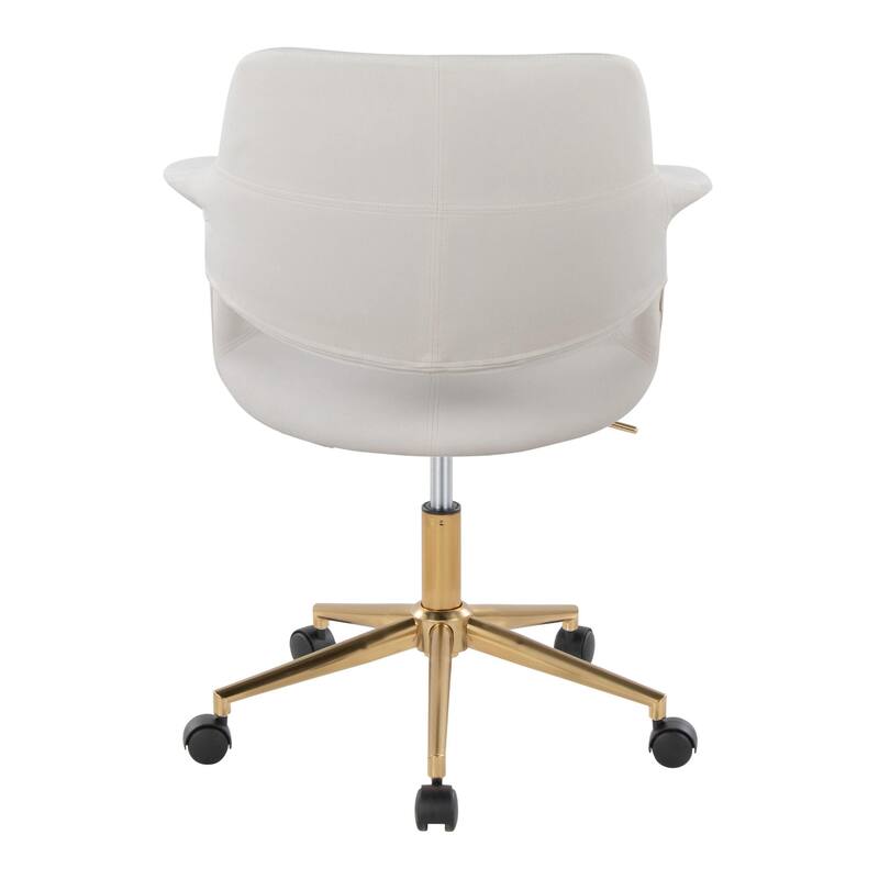 Mid-Century Modern Office Chair in Gold Metal & Cream Velvet, Adjustable Height, 360° Swivel