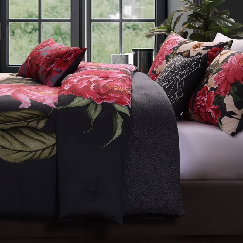 Bebejan Flower Garland 200 Thread Count 100% Cotton Sateen 5 Piece Reversible Comforter Set