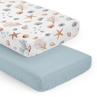Sweet Jojo Designs Ocean Seashells Boy, Girl, Unisex/Gender Neutral 2 Pack Fitted Crib Sheets - Nautical Beach Theme Watercolor