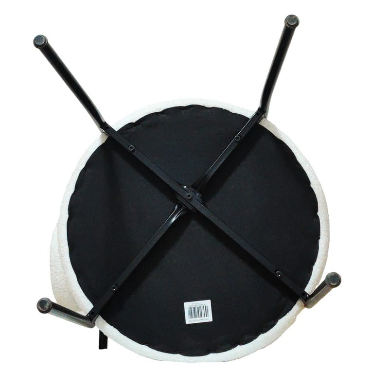 Mid-Century Modern Boucle Dining Chair - White Upholstered Curved Backrest with Black Metal Legs