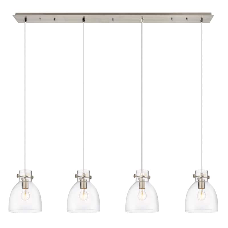 Innovations Lighting Newton Bell - 4 Light 8" Cord Hung Linear Pendant - Clear/Brushed Satin Nickel